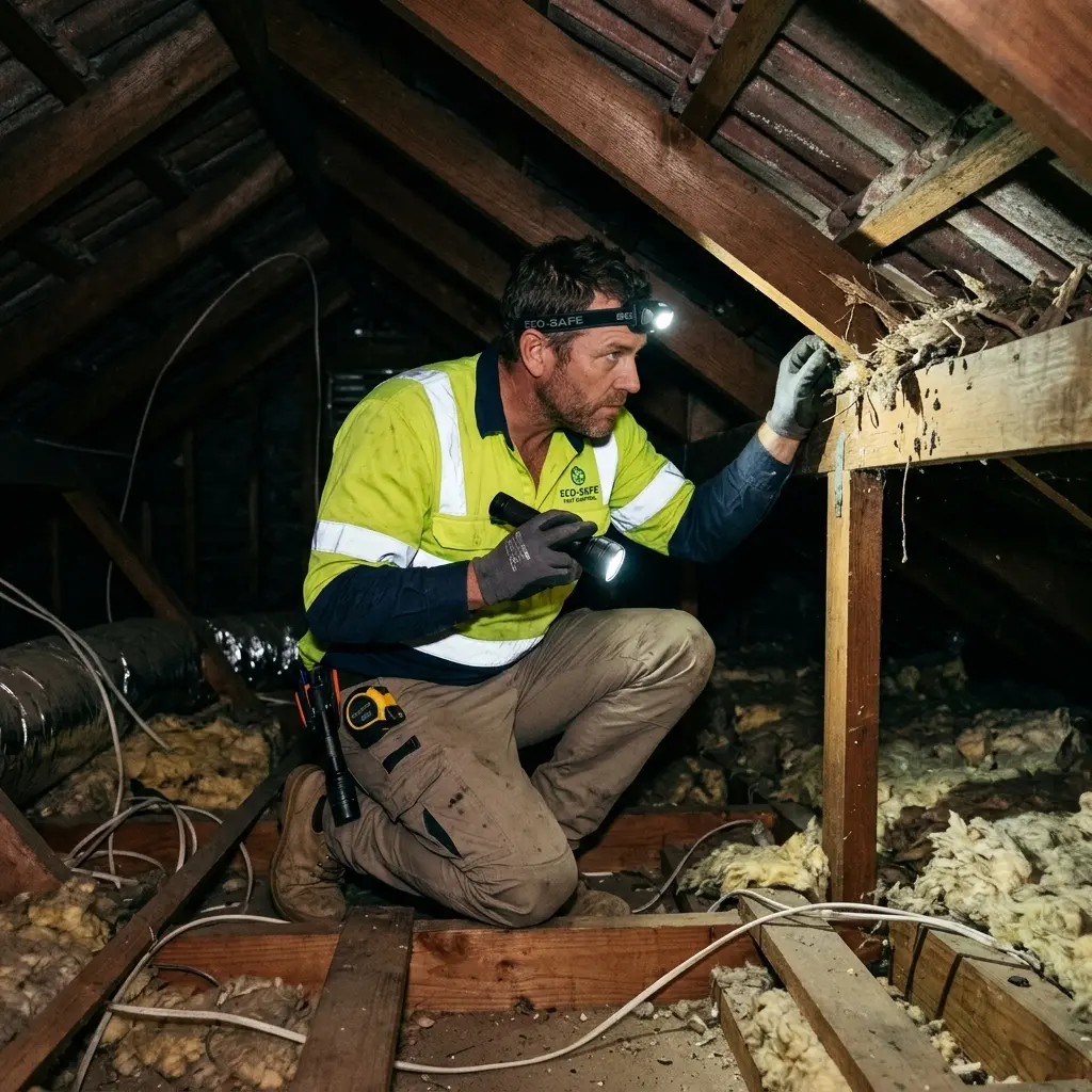 Technician inspecting a roof cavity for a dead animal in Keilor Downs